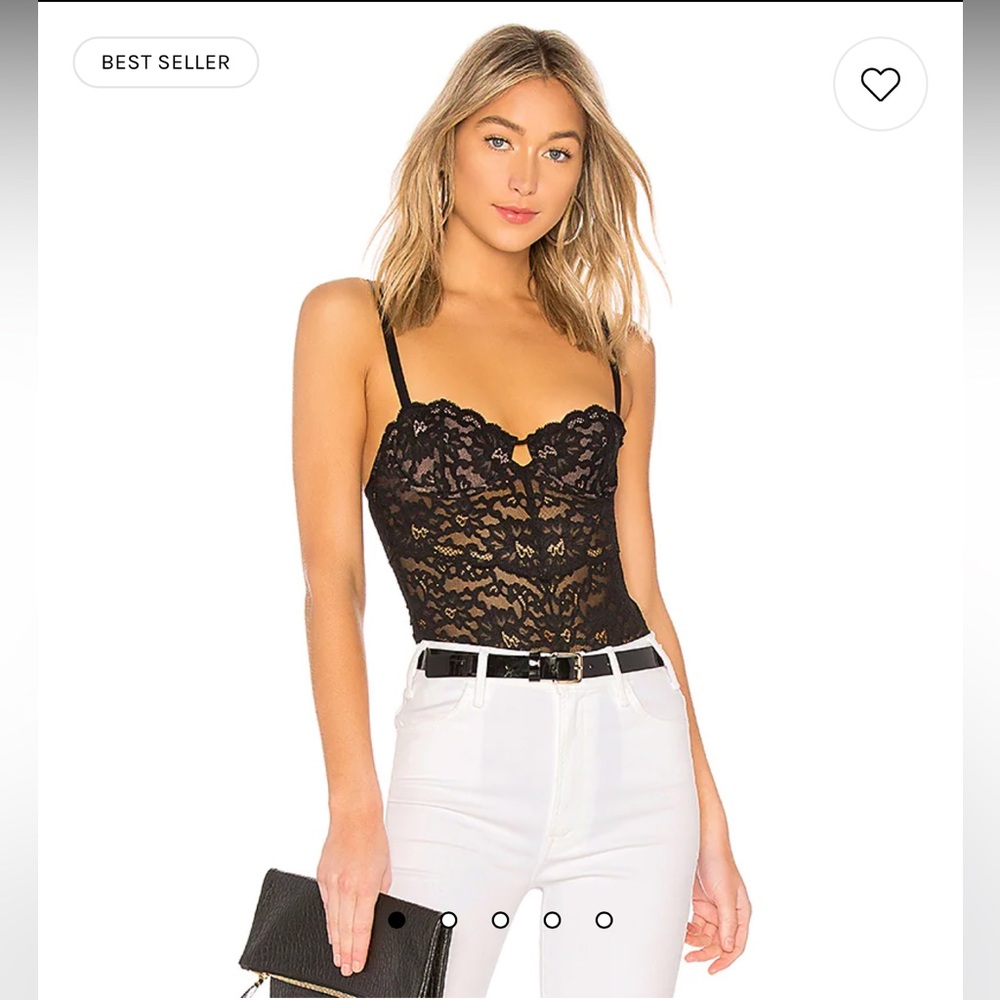 FLEUR DU MAL Charlotte Lace Balconette Bodysuit in Black Size L
